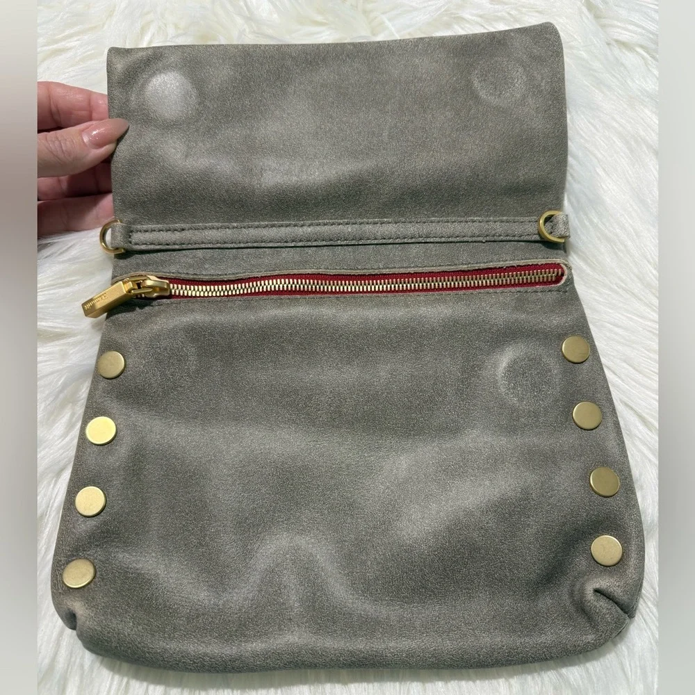 Hammitt VIP Medium Leather Clutch Crossbody Bag in Pewter Grey Red Zipper - Picture 4 of 16